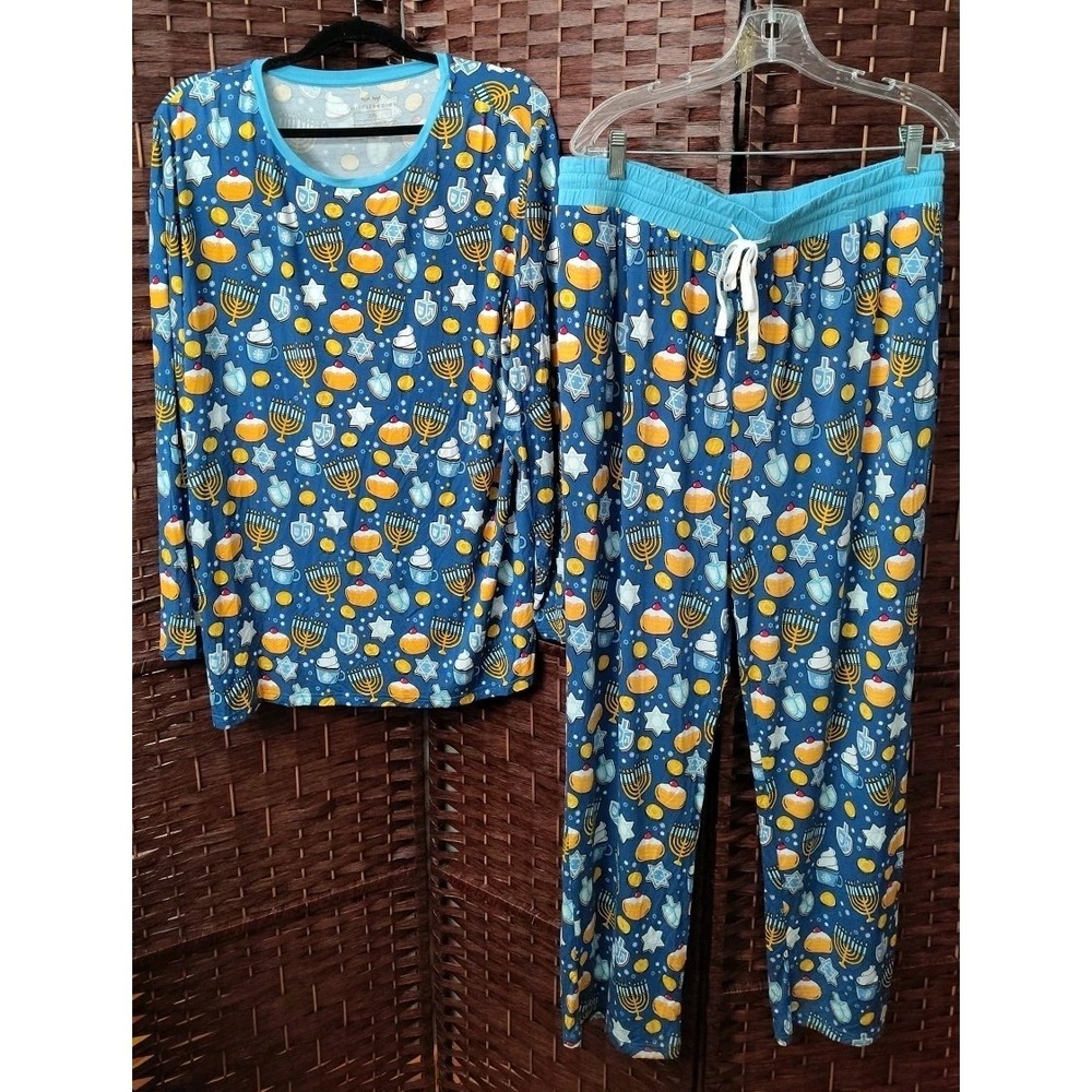 Little Sleepies Men's Hanukkah Bamboo Viscose Pajama Set 2XL Menorah Festival